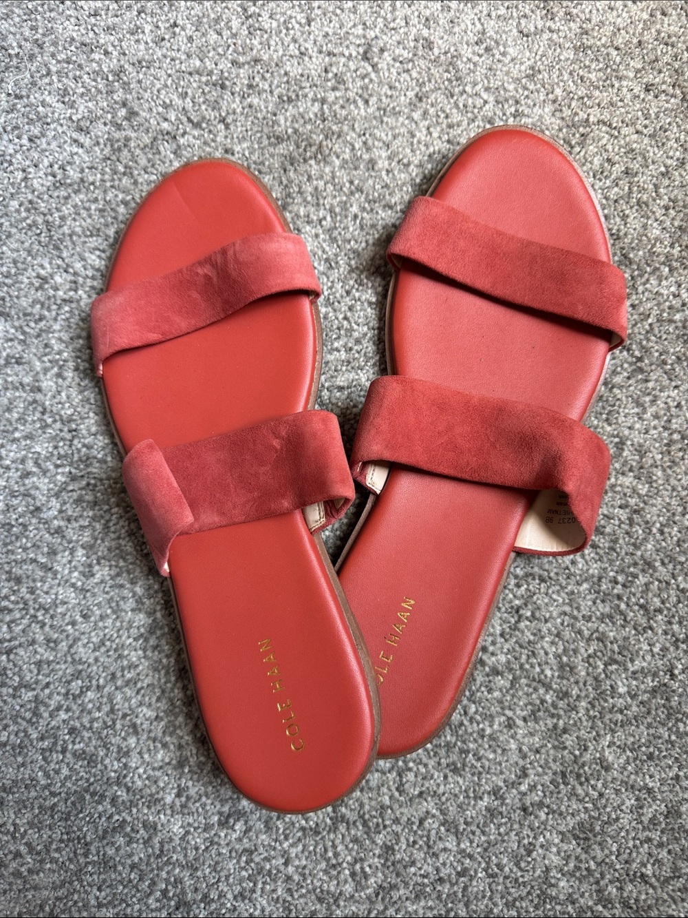 Cole Haan Red Suede Double-Strap Slide Sandals